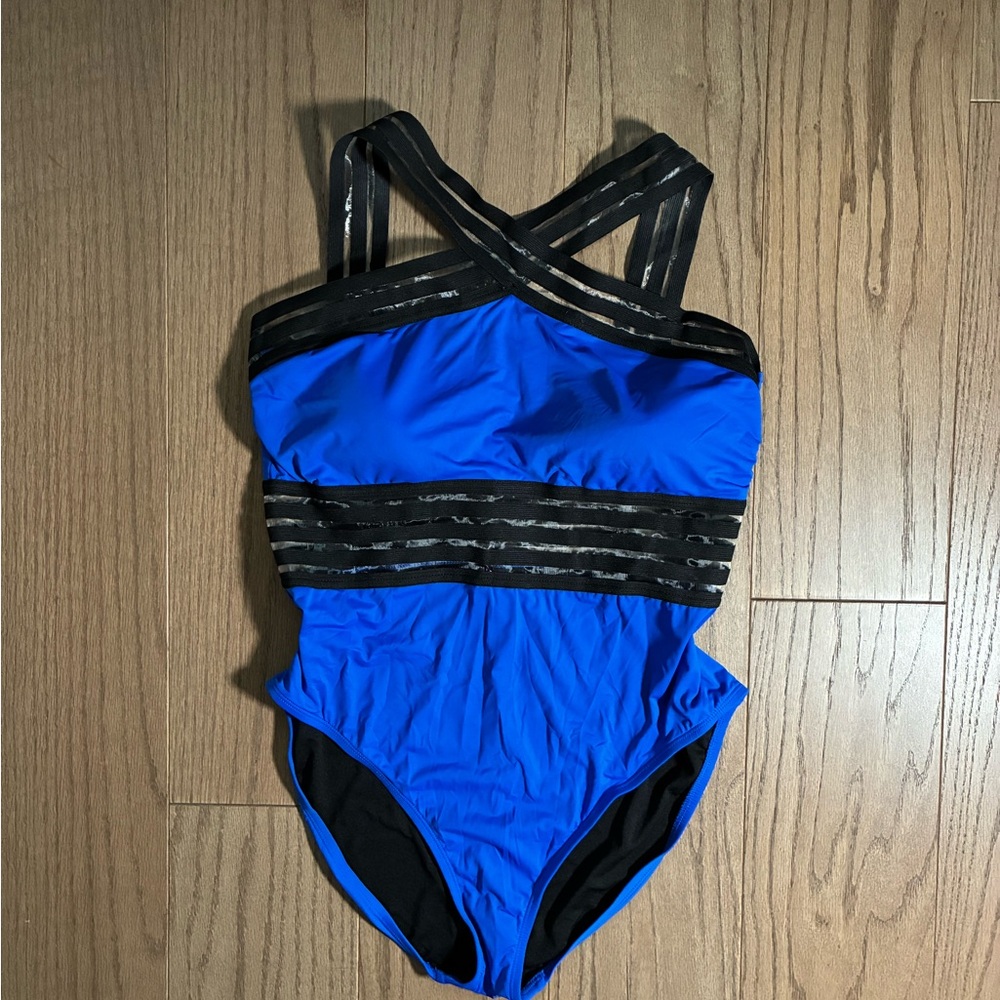 Blue and Black One-Piece Swimsuit